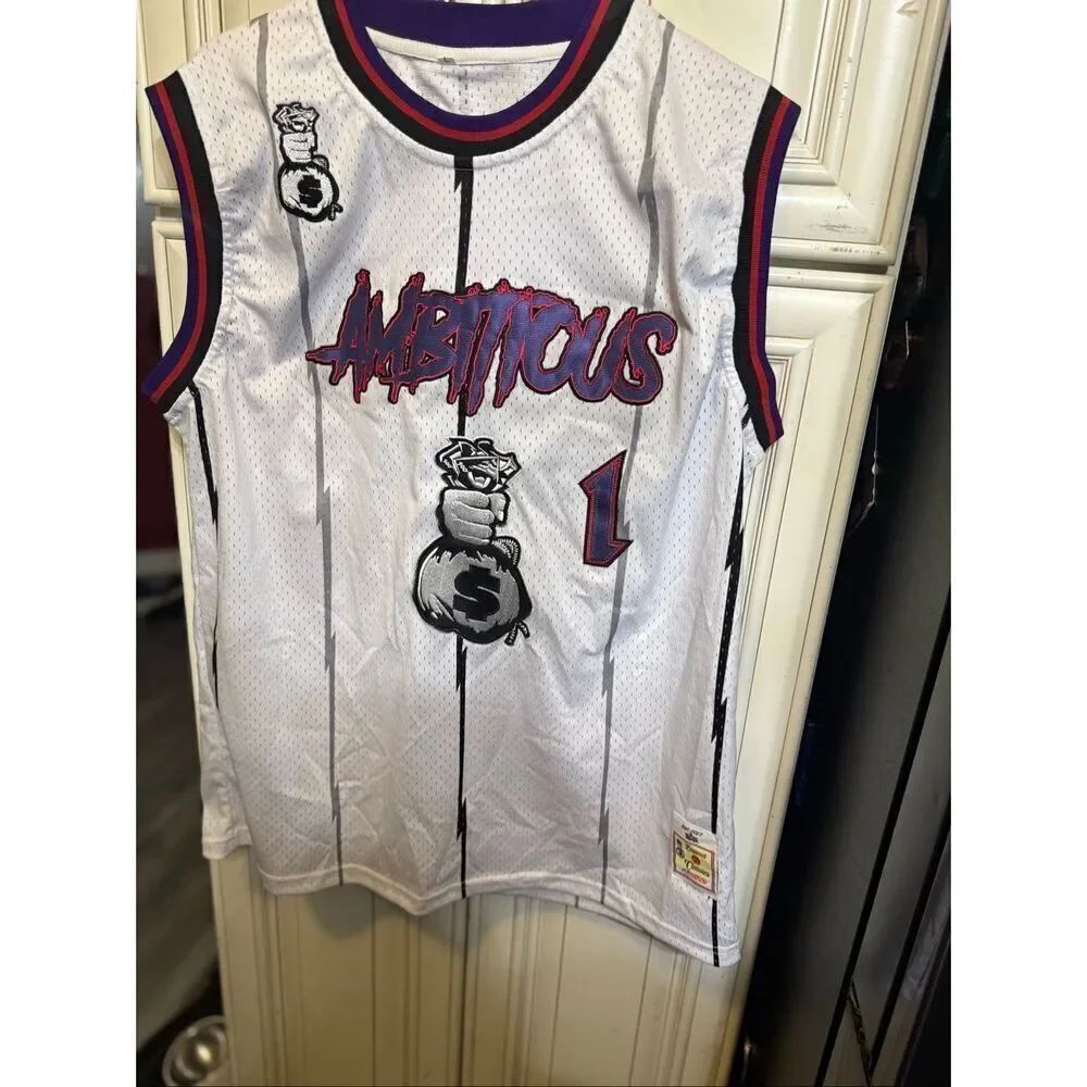 Baywood Classics Men's White Purple Athletic Rare Basketball Jersey Size Large